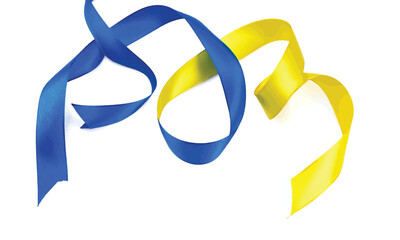Decorative swirling blue and yellow ribbons isolated on a white background, vector illustration