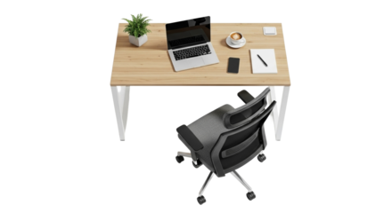 Top View Office Desk and Chair Set on White Background  PNG Clean