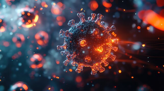Virus cells spreading infection causing disease outbreak