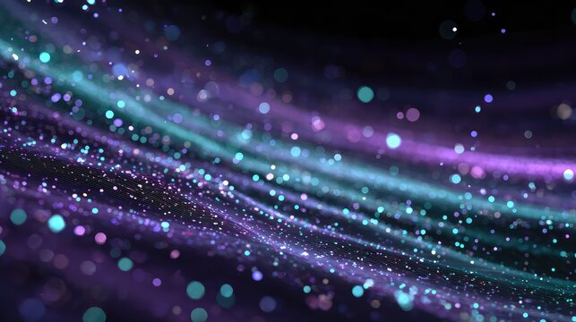 Flowing digital wave particles creating vibrant data stream background - Powered by Adobe