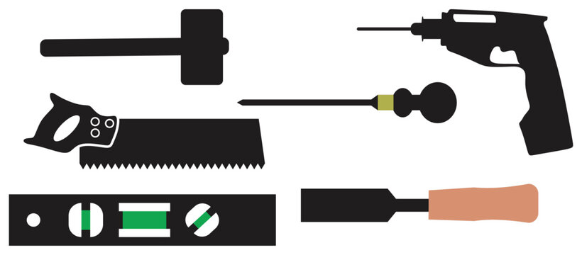 Collection of Essential Hand and Power Tools Silhouette.