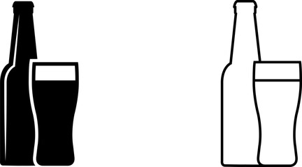 Iconic design of beverage bottles and glasses with variations in color and style for branding and marketing purposes