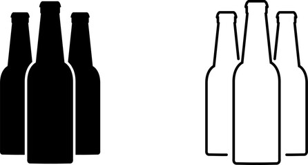 Design of four beer bottles in solid black and outline style representing a popular drink choice