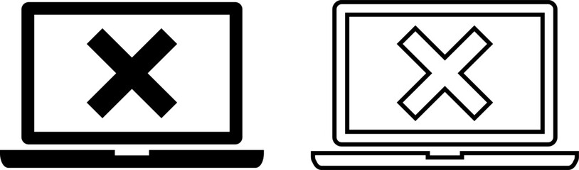 Fototapeta premium Stylized laptop icons with crossed screens representing error or failure in digital interfaces