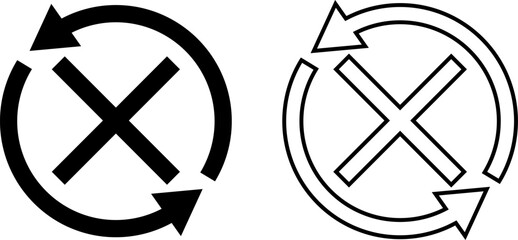 Unique circular arrows with cross symbol representing recycling or exchange concepts clearly displayed in black and white designs