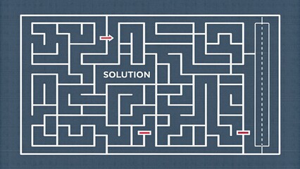 Complex maze with marked paths and solution highlighted