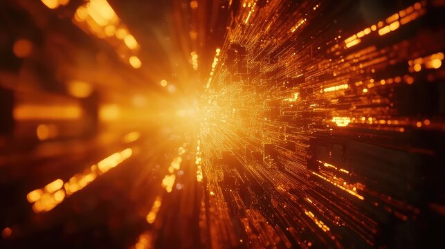 Digital data stream exploding from glowing core