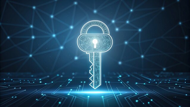 Digital key and lock symbol representing cybersecurity and data protection
