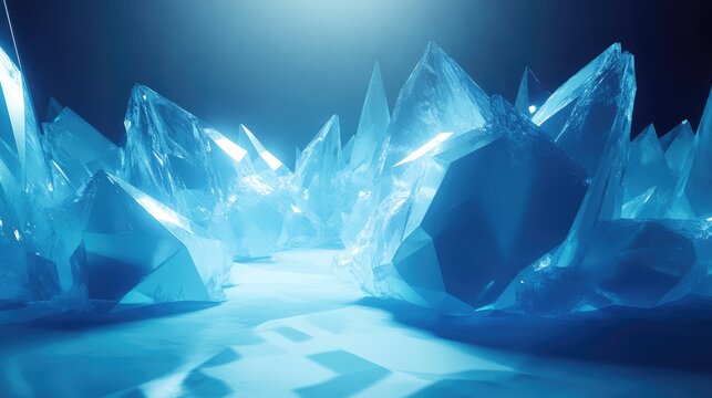 Blue ice crystals forming a frozen abstract landscape - Powered by Adobe