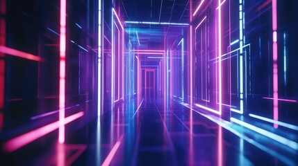 Futuristic neon tunnel glowing with abstract geometric light