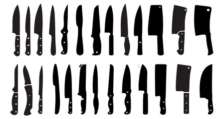 Kitchen knife set vector featuring chef knives, cleavers, cutlery tools, cooking utensils, and food preparation elements. Perfect for culinary design and restaurant graphics