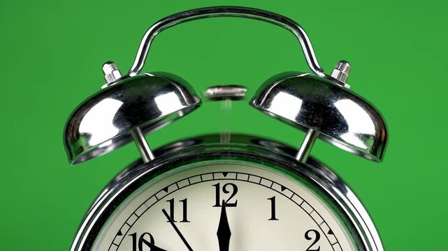 Retro Alarm Clocks Ticking on Green Screen Background: Time Lapse and Deadline Concept