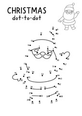 Christmas vector dot-to-dot and color activity with cute Santa Claus. Black and white New Year connect the dots game for children with holiday symbol. Winter line printable worksheet