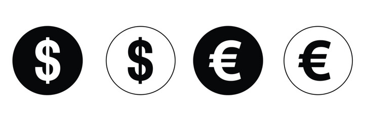 Dollar euro financial icon illustration showing online payment symbols, digital wallet graphics, currency signs and earnings coin visuals suitable for banking and economic design projects.