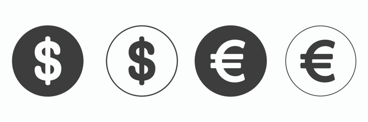 Dollar euro currency icon design featuring internet money symbols, digital payment graphics, bank wallet elements and earnings coin illustrations ideal for financial and fintech projects.