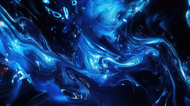 Glowing deep blue liquid flowing abstract dark background - Powered by Adobe