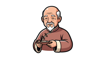 Obraz premium Wise elder character holding offering in traditional chinese attire isolated illustration