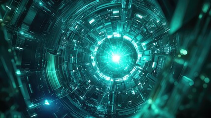 Futuristic technology tunnel glowing with light speed travel