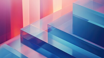 Fototapeta premium Abstract geometric glass forms with colorful reflections
