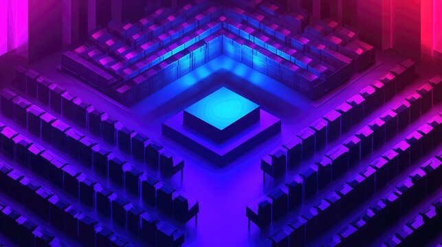 Data center processing unit with glowing neon lights