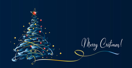 Merry Christmas decoration. Wavy line with Christmas trees.