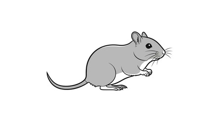 Whimsical illustration of a gray mouse on a white background with fine details