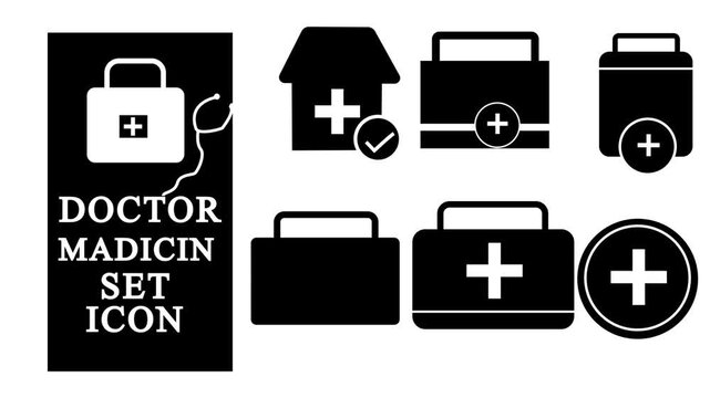 Medical box with cross. First aid kit icon set. Medical emergency equipment.medical icon, hospital instruments.