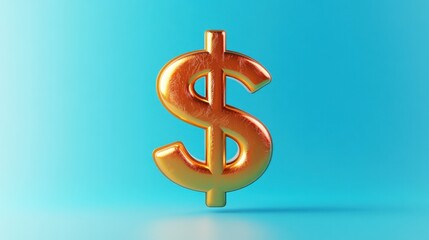 Fototapeta premium Shiny Gold Dollar Sign on Vibrant Blue Background for Financial and Business Themes