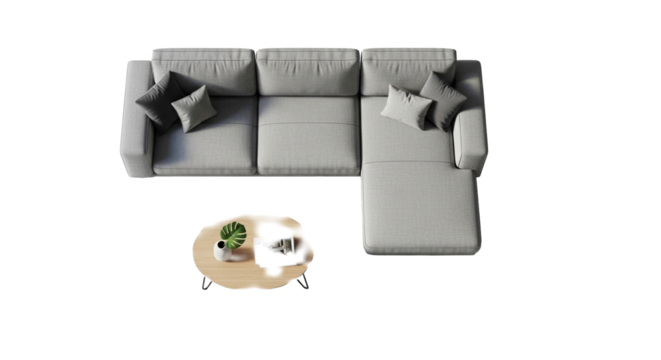 Top View Modern Sofa Layout on White Background  PNG Clean