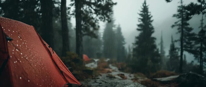 Rain on the tent in the jungle, tropical, serene, tranquil, and camping