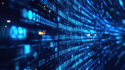 Streaming blue binary code data tunnel background