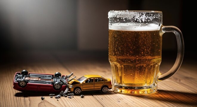 Beer and Wreckage Drink Driving Concept Risk Behind The Wheel.