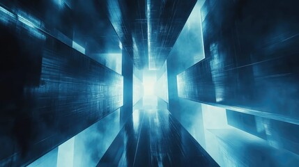 Abstract blue light tunnel future technology concept