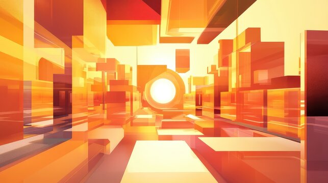 Futuristic abstract city portal pathway orange glow