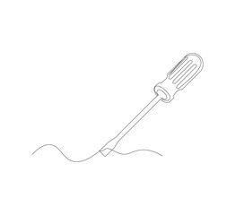 Screwdriver continuous line drawing. white background. Screwdriver linear icon. One line drawing background. Vector illustration. Screwdriver continuous line icon.construction tool 