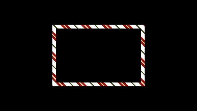 Animated Christmas candy stripe frame with transparent background and alpha channel, perfect for holiday video overlays, festive graphics, greeting cards, and seasonal media projects