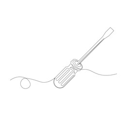Screwdriver continuous line drawing. white background. Screwdriver linear icon. One line drawing background. Vector illustration. Screwdriver continuous line icon.construction tool 