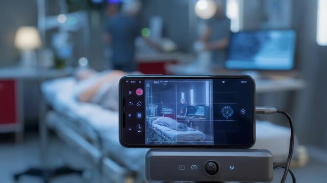 Smartphone recording a medical procedure in a hospital operating room - Powered by Adobe