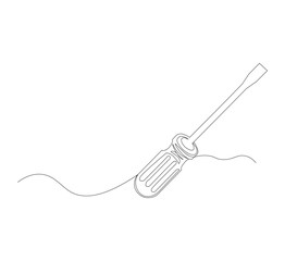 Screwdriver continuous line drawing. white background. Screwdriver linear icon. One line drawing background. Vector illustration. Screwdriver continuous line icon.construction tool 