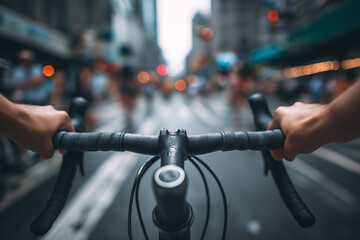Cyclist hands gripping handlebars