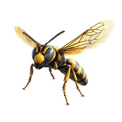 Vespa Orientalis, Insect's Beauty: A close-up view of the wasp's intricate design, showing its yellow and black markings, translucent wings, and compound eyes.