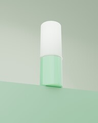 Green and White 3D Minimalist Roll-On Cosmetic Product, low angle.