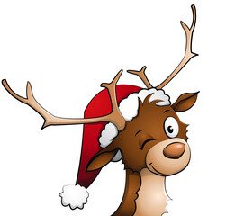 zwinkerndes Rentier mit Weihnachtsm&uuml;tze