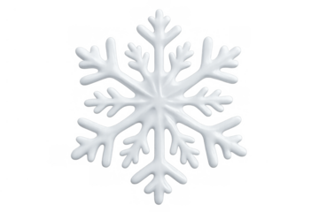 White snowflake ice crystal symbol for winter holiday seasonality and cold weather, transparent background