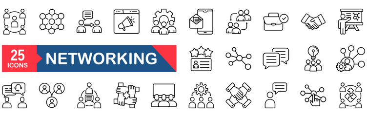 Networking icon set. icon set vector illustration concept for network, human relationships, seminar, social, connection, community, meeting