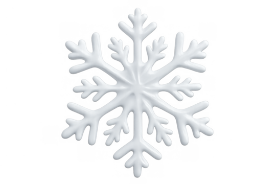 White snowflake ice crystal symbol for winter holiday seasonality and cold weather, transparent background