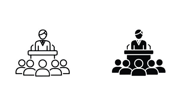 Two icons representing public speaking and audience engagement