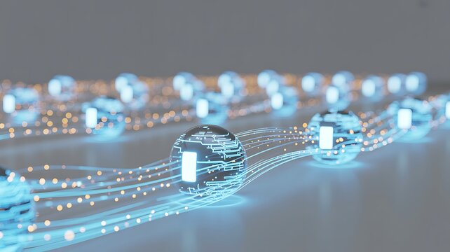Abstract futuristic technology background with glowing spheres and connecting lines