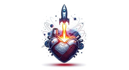 Tech Heart Rocket Launch Illustration