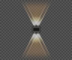 Wall lighting, wall lamp, light, and light beams isolated on a transparent background. Vector illustration.